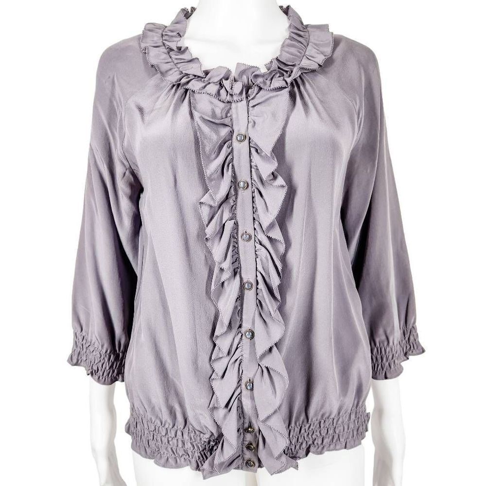Joie Gray Ruffle Silk Blouse Small